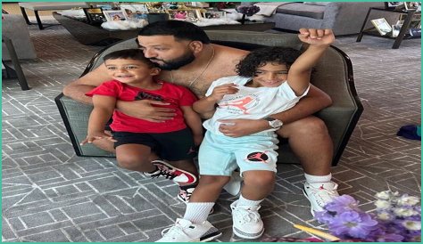 DJ Khaled's Son Aalam Rides Red Toy Car with Stylish Sunglasses on in a Cute Photo