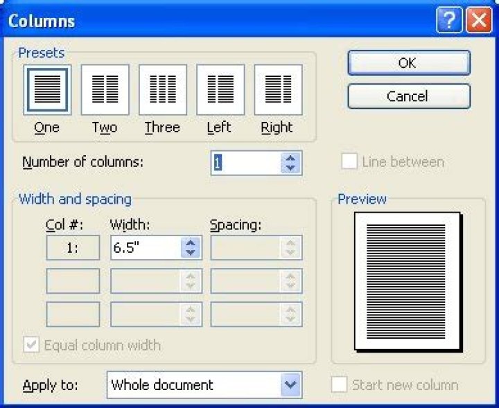 How do I switch between columns in open office?