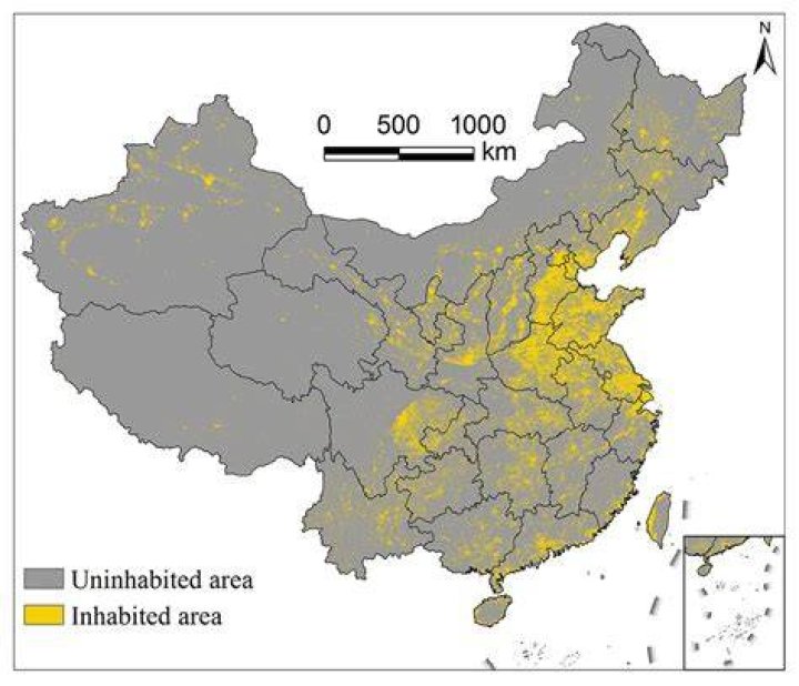 What area of China is inhabited?